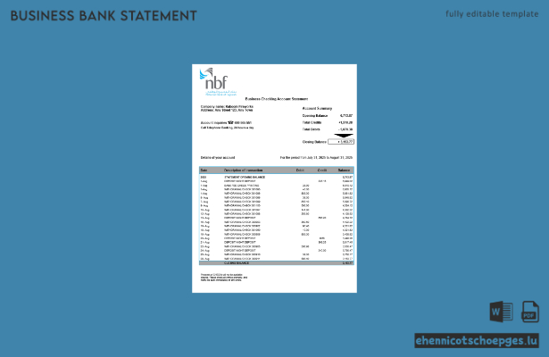 Kontoauszug der Fujeirah National Bank (NFB) der VAE (Word- und PDF-Beispiel)